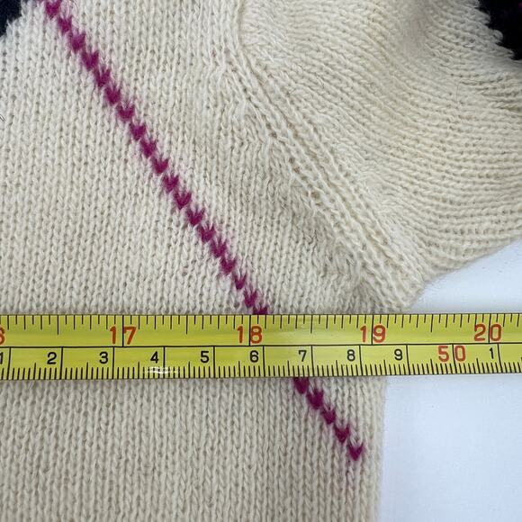 Vintage Liz Sport Wool Sweater Ivory Argyle Turtleneck - Picture 4 of 8